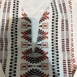 Cotton embroidered tunic, Mayan/Aztec styled traditional shirt